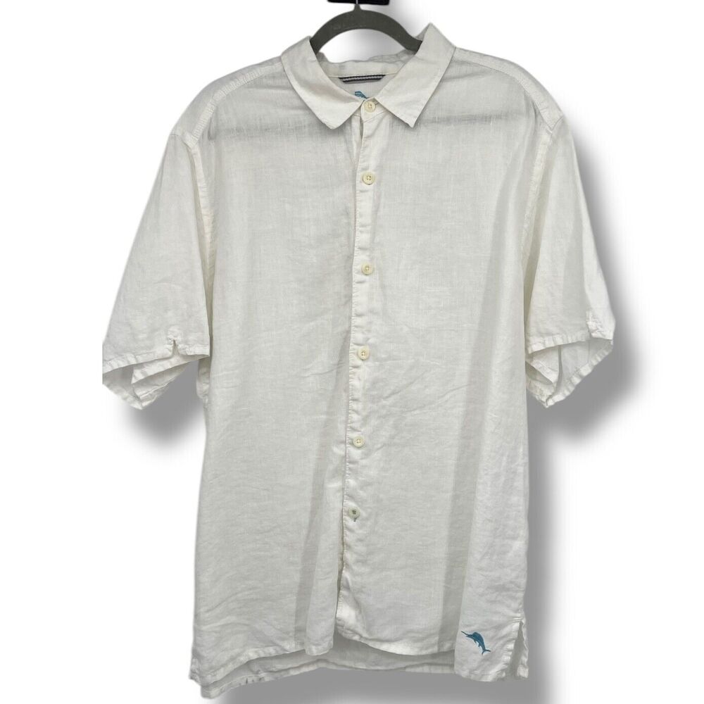 Tommy Bahama Shirt Mens XL Cream Relax Short Sleeve Button Up 100% Linen